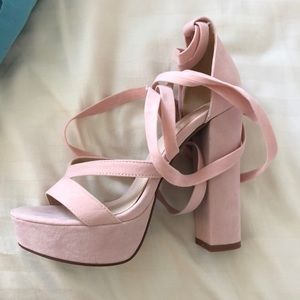 Light pink wrap up heels